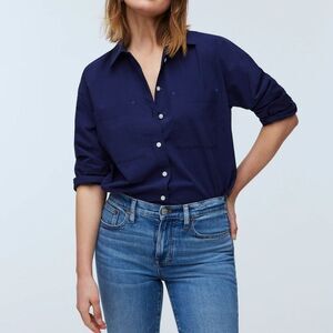 Madewell The Oversized Straight Hem Shirt Signature Poplin Blueberry Medium